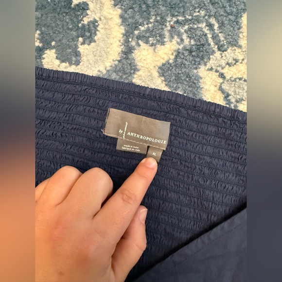 ANTHROPOLOGIE Navy Blue Long Sleeve Blouse with Puff Sleeves Smocked Back Sz XL - Picture 5 of 7